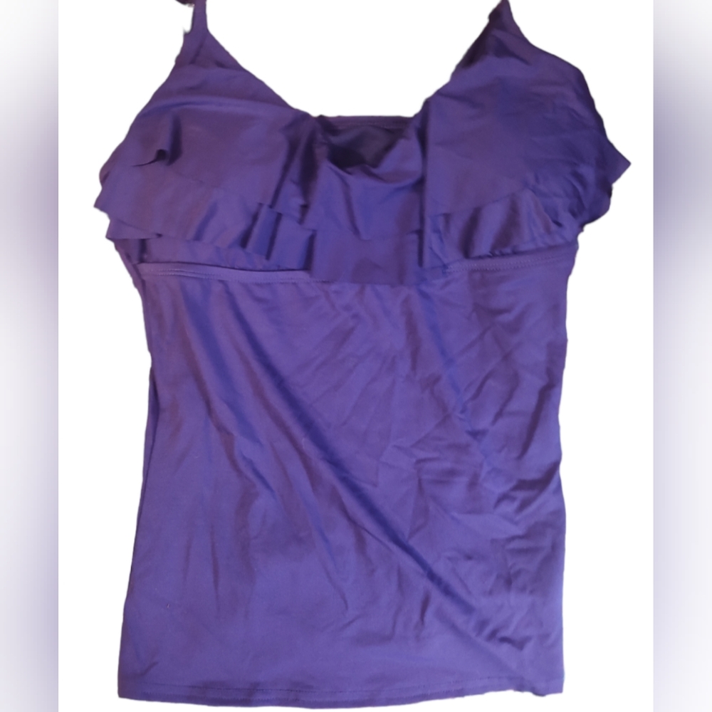 Kenneth Cole Women's Purple Tankini Padded Ruffled Bodice Swim Top Size Small